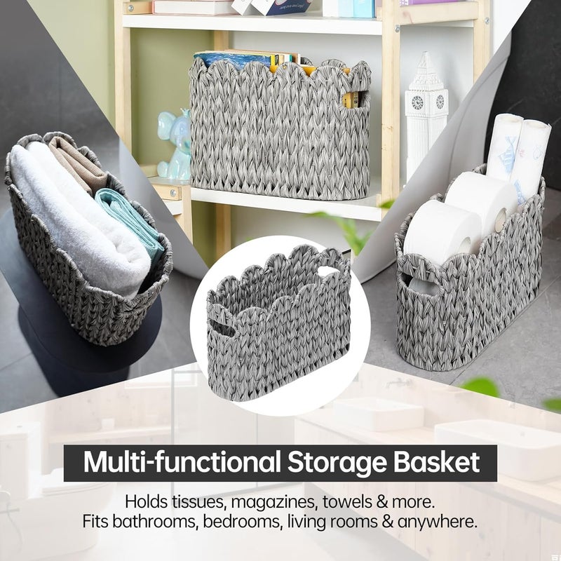Coeusy Grey Toilet Paper Storage Basket,Scalloped Baskets for Bathroom Organizers and Storage,Waterproof Plastic Wicker Basket for Bathroom,Laundry Room - Image 5